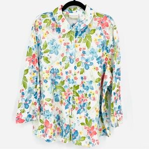 Alfred Dunner 24W White Floral Button Up Blouse
